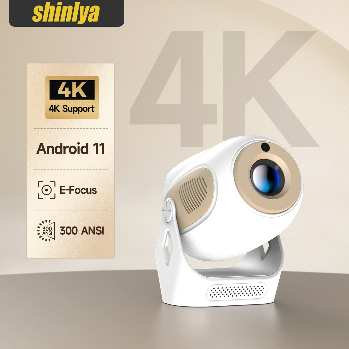300ANSI Outdoor Theater 5W HiFi Integrated Soundbase Speaker HY300X Electric Focus 4K HD Android 11 Portable Projector