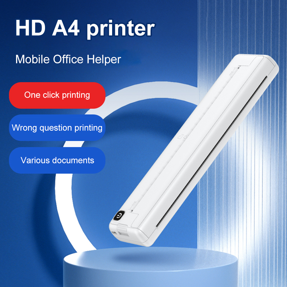  A4 Portable Thermal Printer, Supports Thermal Paper Wireless Mobile Travel Printers for Car & Office