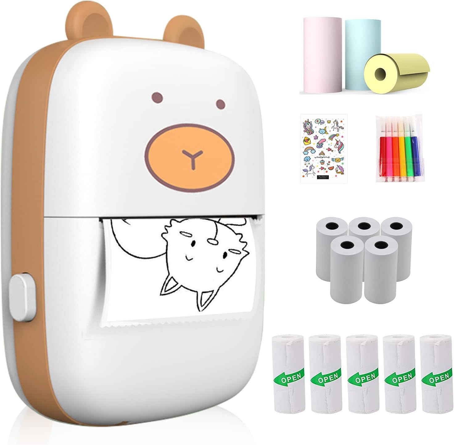 Mini Cute Bear Shape Thermal Label Printer Portable Wireless USB Interface Black and White Photo Printer
