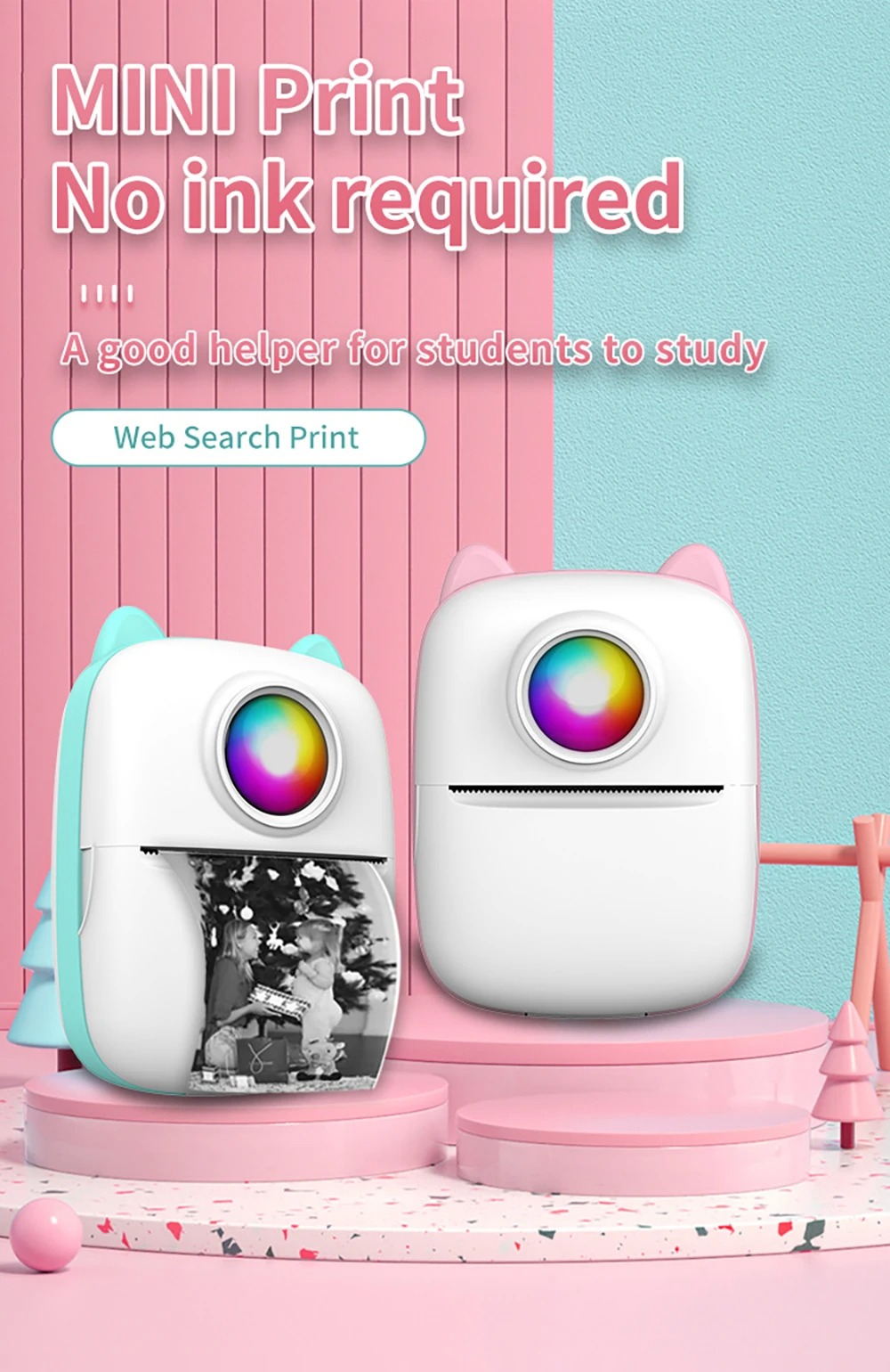 Portable Mini Printer LED Pocket Imprimante 202dpi Thermal Printer Wireless Inkless Self-adhesive Label Printer