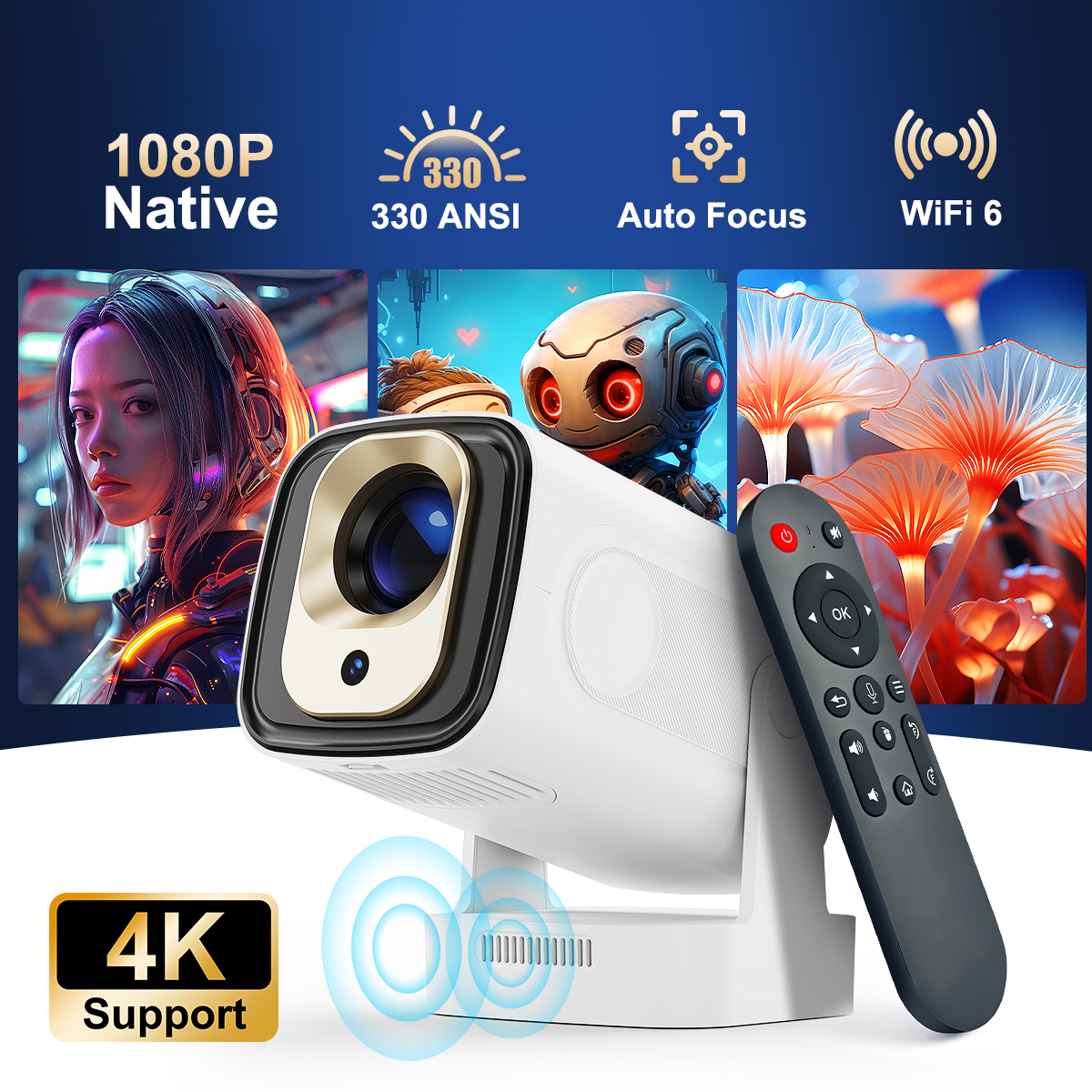 Popular HY260 Pro Android Version 4K WiFi6 Portable for Travel and Outdoor Party Mini Smart LCD Hy300 Pro Projector