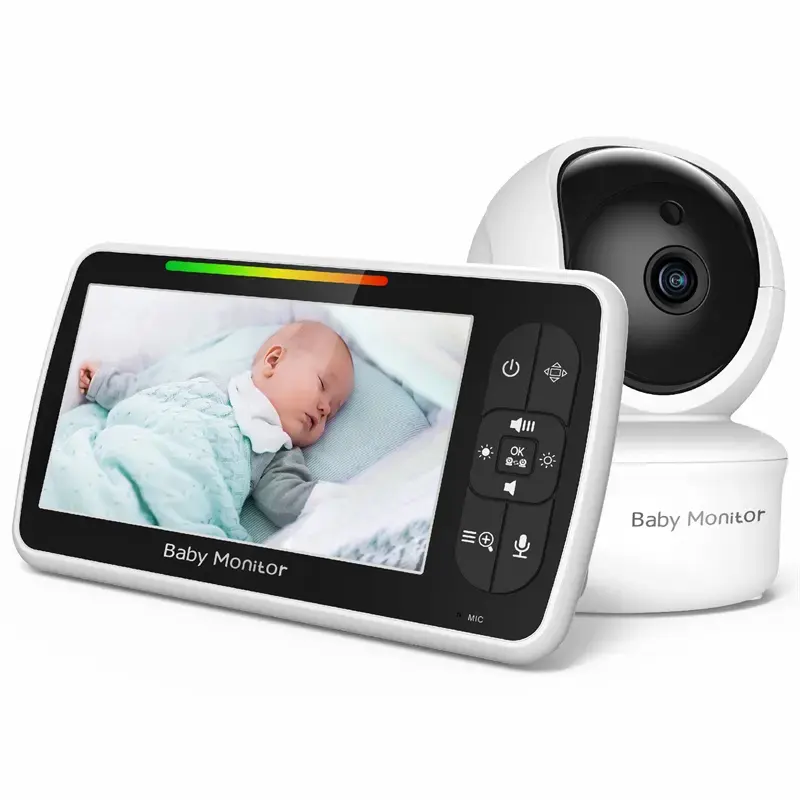 5 Inch Lullabies Video Baby Monitor With Camera And Audio Remote Pan-Tilt-Zoom 2-Way Audio Temperature Sensor 