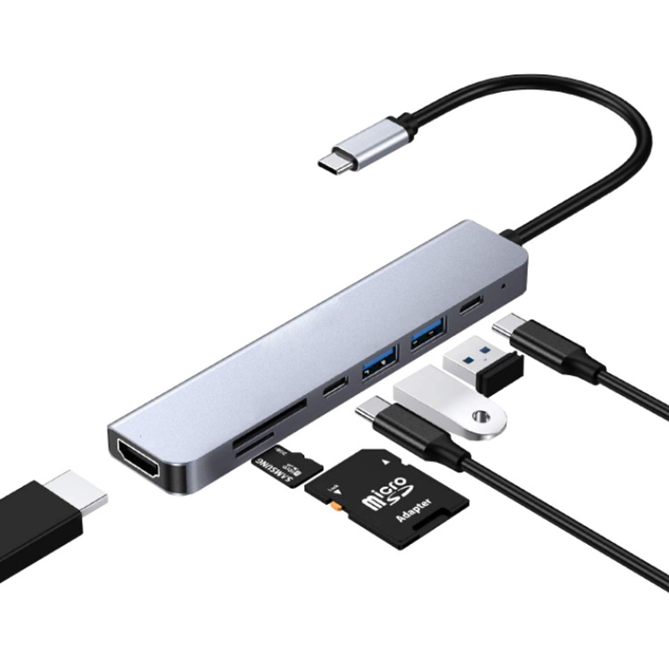 XY-32 Type-C Hub 4K USB3.0 RJ45 SD TF USB-C Macbook Pro Compatible PD Charging Adapter Multiport Dock Stock