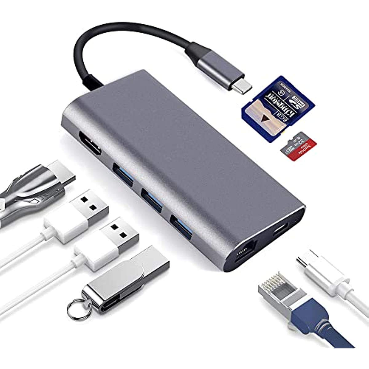 XY-36 Multifunction 11-Port USB-C Aluminum Alloy Hub with 4 USB 3.0 Ports 3.5mm AUX SD/Micro VGA/LAN-in Stock