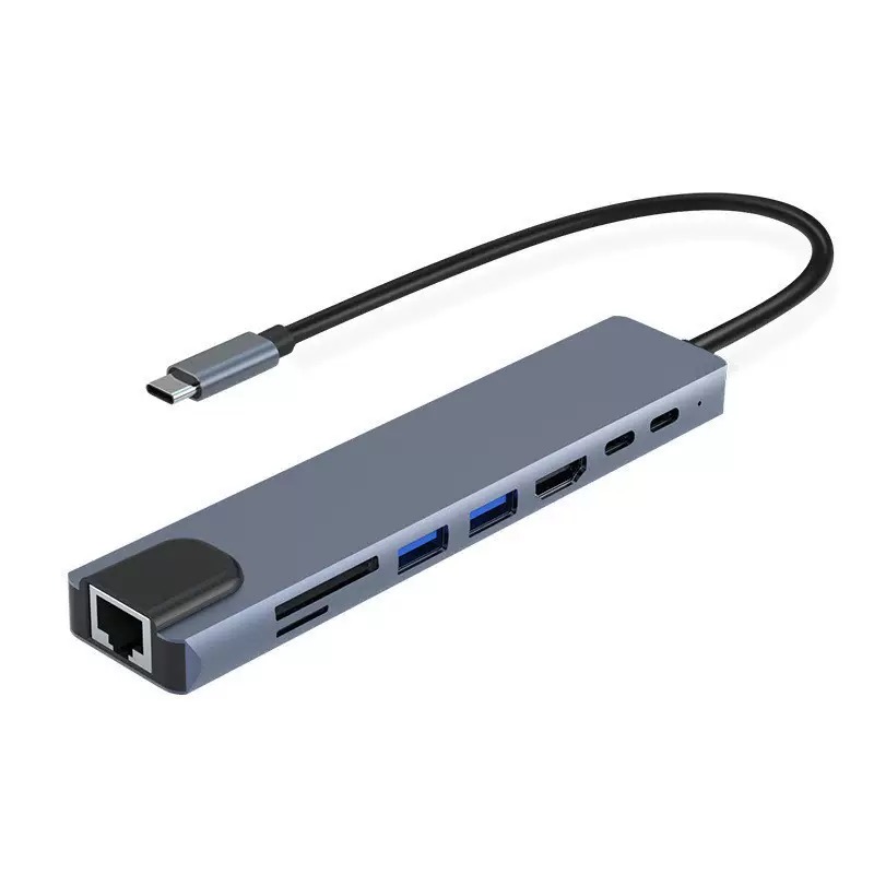 XY-37 Multi-functional Hub 8 in 1 PD 100W Charging Dual HDTV LAN Port RJ45 100/1000Mbps SD TF USB 3.0 HDTV Type-C Docking Station
