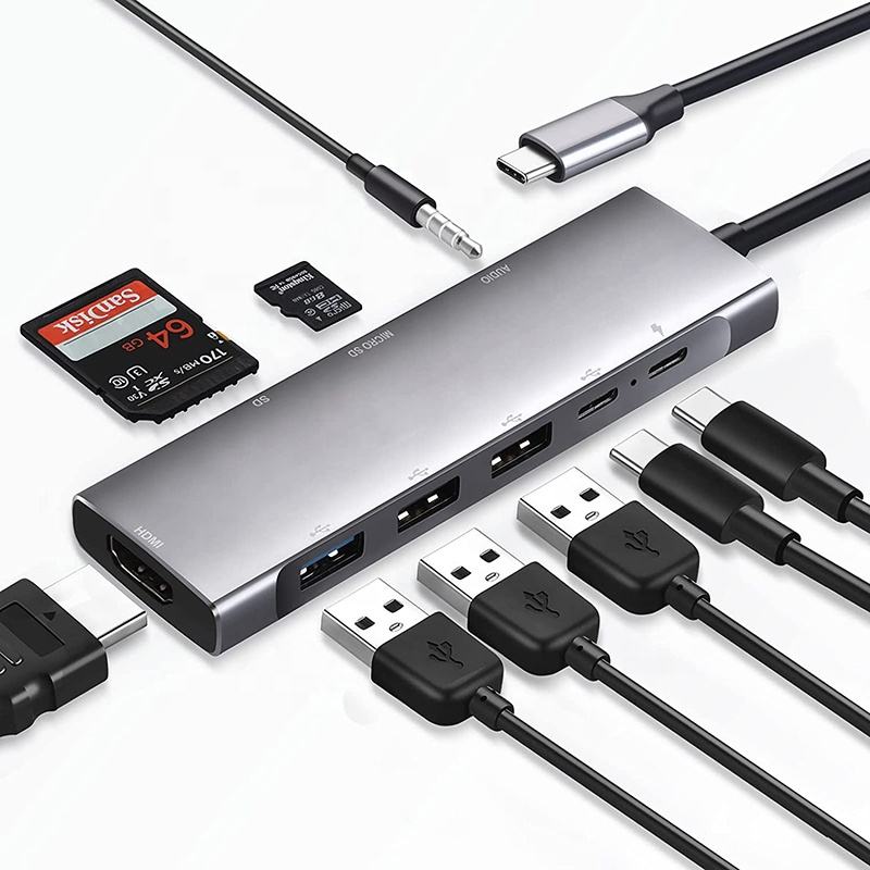 XY-41 USB Type C Hub Adapter Laptop Docking Station 9 in 1 USB C Hub 9-In-1 USB Type C to 4K HDMI Multiport Adapter