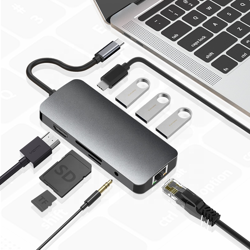 XY-42 USB C to Gigabit Ethernet RJ45 4K HDMI TF SD and USB-C PD charge and 3 USB 3.0 Hub for MacBook Pro and Samsung more