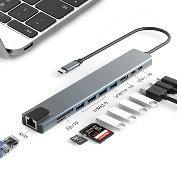 XY-43 Type-c Docking Station 10 in 1 Laptop to HDTV 4k 100M Card Reading Usb Multifunction Hub