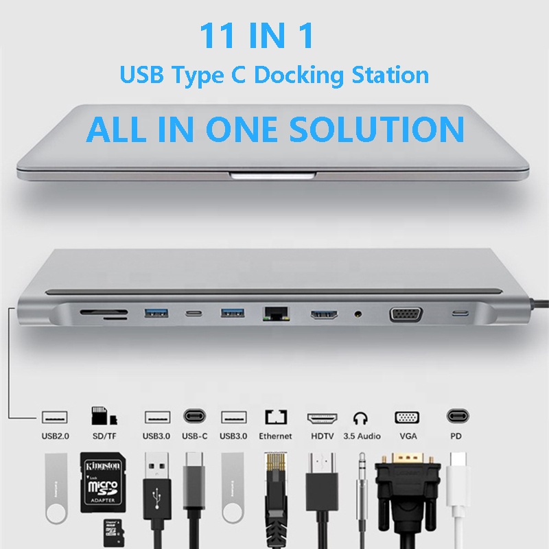 XY-48  Usb Type C Hub 12 Port Multi Function Usb C Docking Station HDTV VGA SD RJ45 PD USB3.0 For Laptops USB C Hub