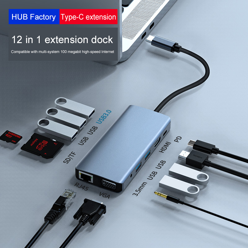 XY-49 Multi Port Function One 100w Type-c Docking Station Charger Power Adapter C-type Hub Laptop 3.0 Type Usb C Hub