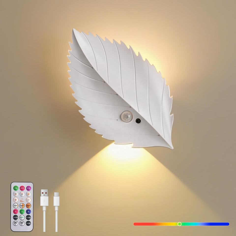 B012 Leaf American Style Human Body Induction Light Magnetic Self-adhesive Wireless Remote Control LED Warm White Night Light 