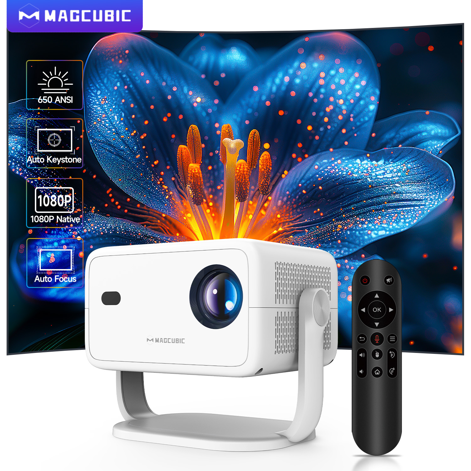 MAGCUBIC Smart 1080P Projector, Auto Focus&Auto Keystone Correction L018 4K Projector with Wifi and Bluetooth Connection
