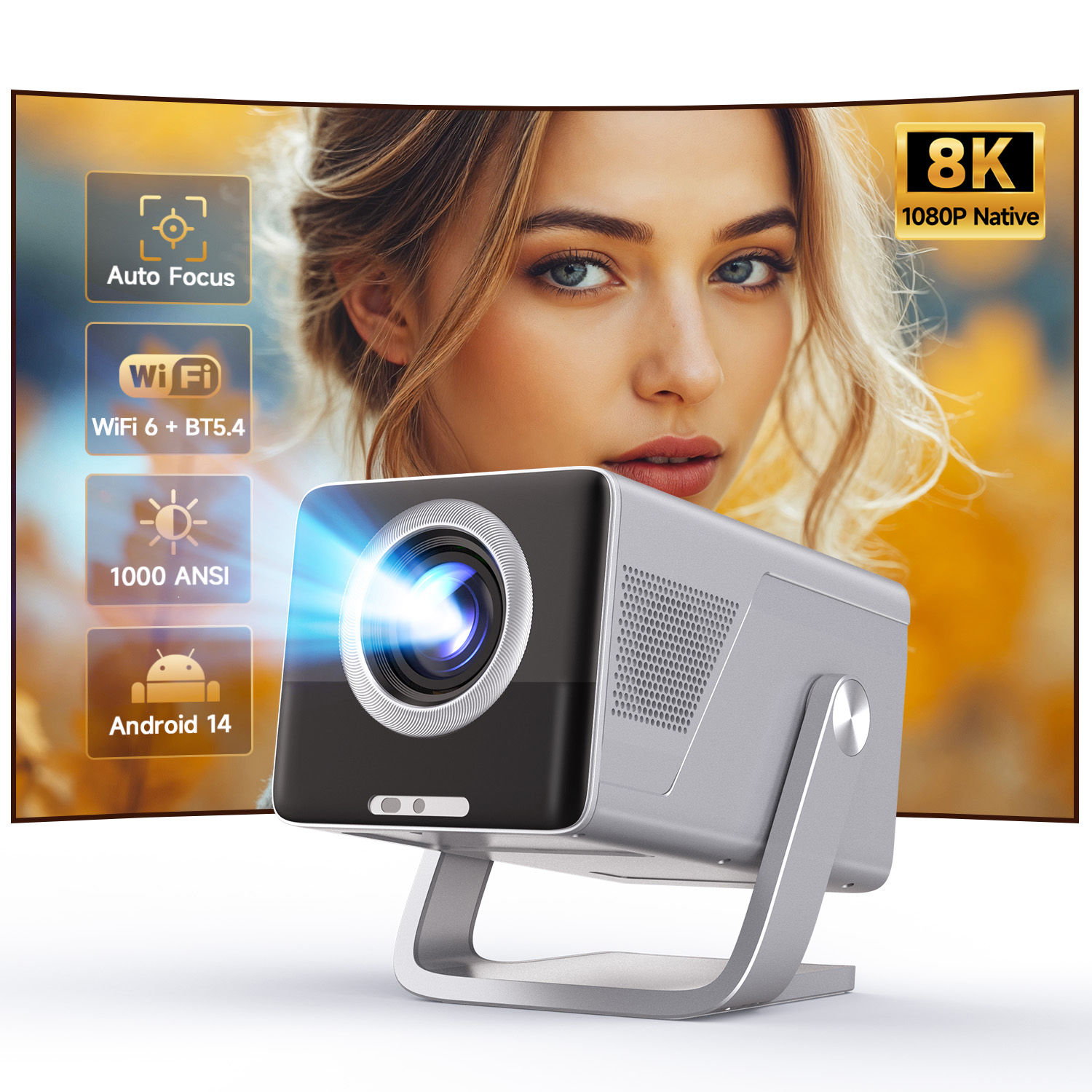 1000ANSI Projector With 5W Speaker WiFi6 BT5.4 Outdoor Video Home Theater Projector 8K Support HD 1080P X7