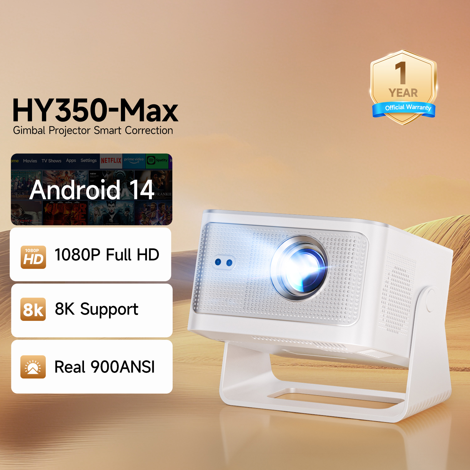 Auto Focus 900 ANSI Projector HY350MAX 8K Android 14.0 TV Box Smart Home Portable LCD Projector Mini Projector
