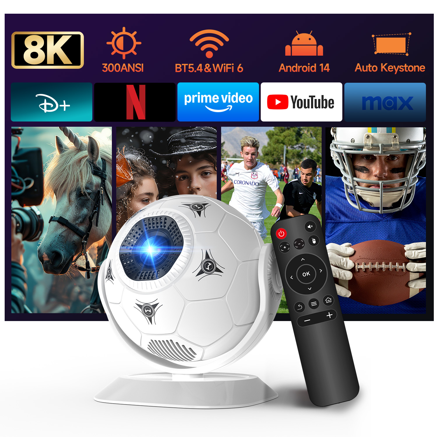 Android14 Wifi6 Fully Automatic Keystone Correction 8K HY300F Projector LED LCD